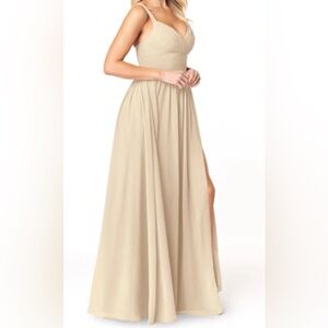 Cream Sleeveless V-Neck Maxi Dress with Side Slit
